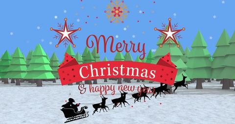 Festive Christmas Greeting with Santa and Reindeer in Winter Forest