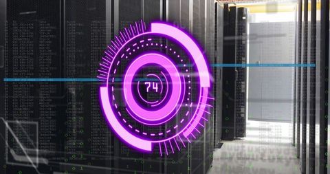 Digital interface with futuristic data scanning over computer servers
