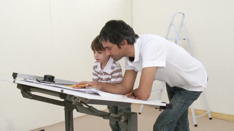 Father Teaching Son Architecture at Home
