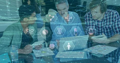 Diverse Business Team Collaborating with Innovative Digital Interface