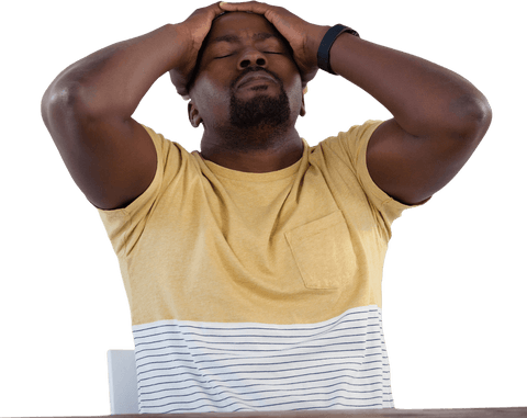 Transparent Image of Man Experiencing Stress Holding Head