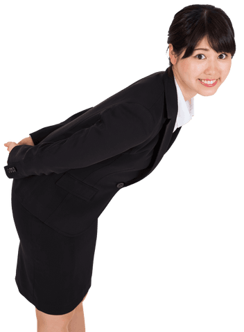 Smiling Asian Businesswoman Leaning on Transparent Background
