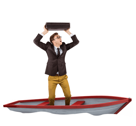 transparent businessman holding suitcase in small boat concept - Download Free Stock Videos Pikwizard.com