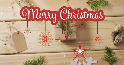 Festive Merry Christmas Text with Cozy Holiday Decorations - Download Free Stock Images Pikwizard.com