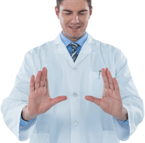 smiling doctor examining futuristic transparent glass pane - Download Free Stock Videos Pikwizard.com