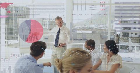 Business Presentation with Interactive Data Interface in Corporate Office