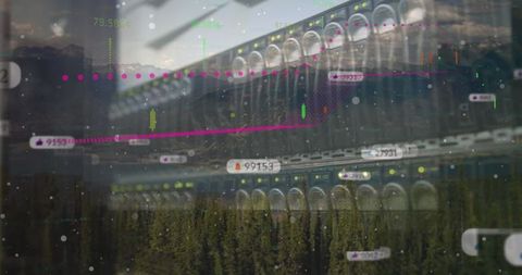 Futuristic data center with animated financial graph overlay