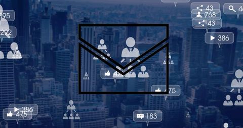Digital networking concept with social media icons over cityscape