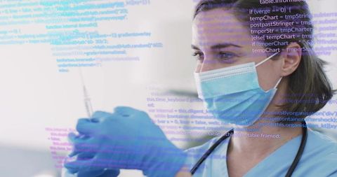 Female Nurse with Syringe in Technology-Centric Healthcare Environment