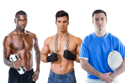 Diverse Sportsmen Showcase Strength and Sport Equipment Transparent