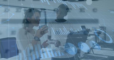 Diverse Colleagues Discussing Strategies with Data Overlay - Download Free Stock Images Pikwizard.com