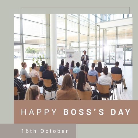 Happy boss day celebration with motivational office speech