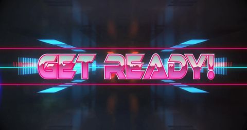 Get ready neon text in futuristic cyber tunnel