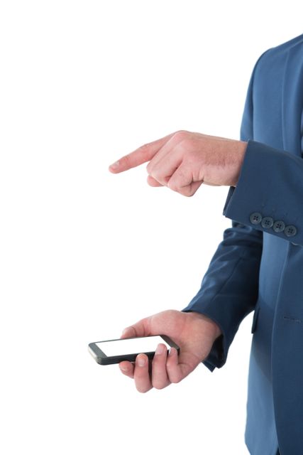 Businessman Gesturing with Mobile Phone in Hand - Download Free Stock Images Pikwizard.com