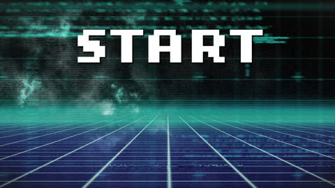 Retro Start Screen with Digital Grid and Data Effects