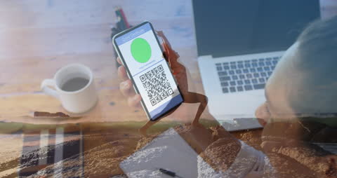 Digital Health Certificate Display on Smartphone Overlaid on Brazilian Beach