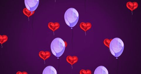 Vibrant Heart and Balloon Pattern on Purple for Celebrations