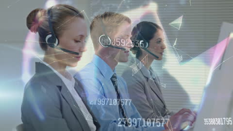 Customer Support Team with Digital Overlay