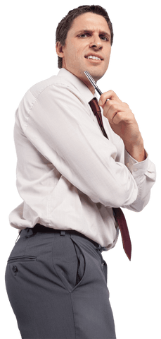 Transparent Image of Thoughtful Businessman with Pen to Chin