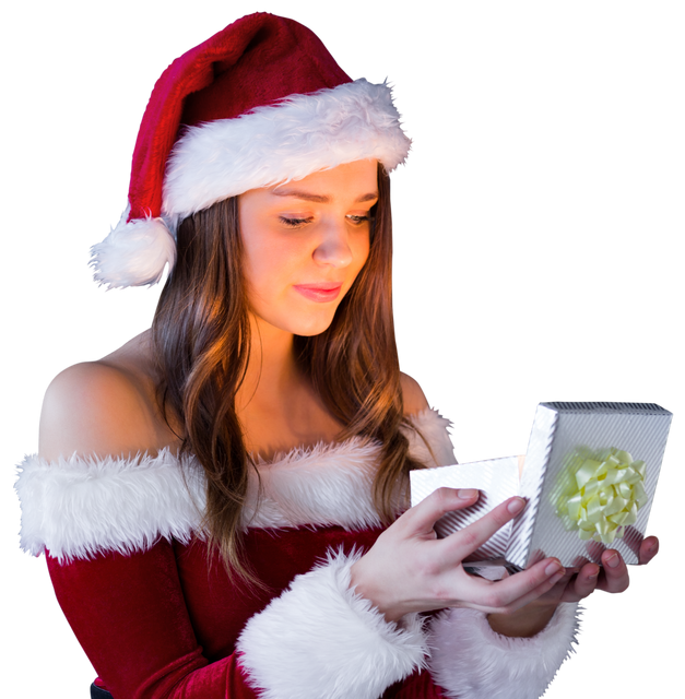 Santa Girl Opening Gift: Transparent Holiday Festivity - Download Free Stock Videos Pikwizard.com