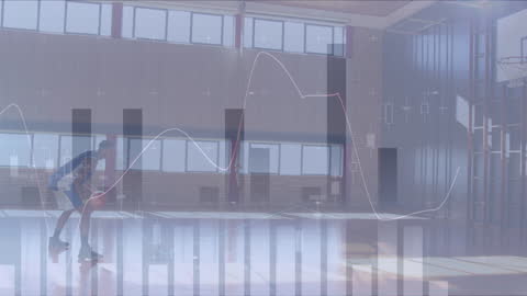 Basketball Player Training Amidst Financial Data Analysis Graphics