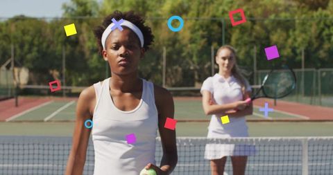 Confident Tennis Players Preparing on Outdoor Court