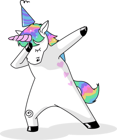 Dabbing unicorn with party hat transparent background