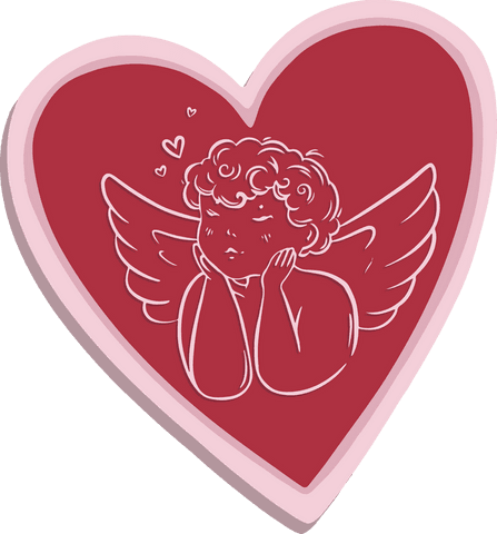 Charming cherub resting in heart design on transparent background