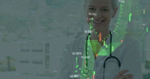 Female Doctor Facing Advancing Digital Healthcare With Analytics