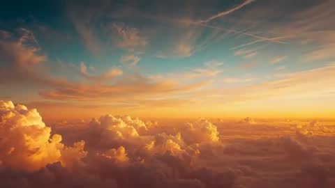 Golden Sunset Above Illuminated Cloudscape with Scenic Sky