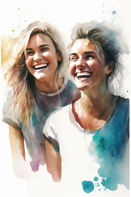 Watercolour portrait of two smiling female friends, created using generative ai technology - Download Free Stock Photos Pikwizard.com