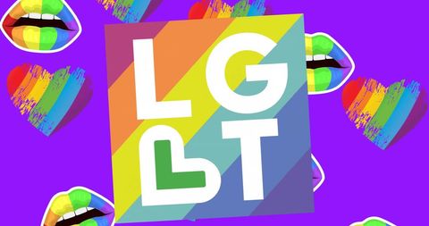 Colorful LGBT Illustration with Rainbow Lips and Hearts Background