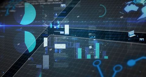 Futuristic Digital Dashboard with Holographic Charts and Graphs