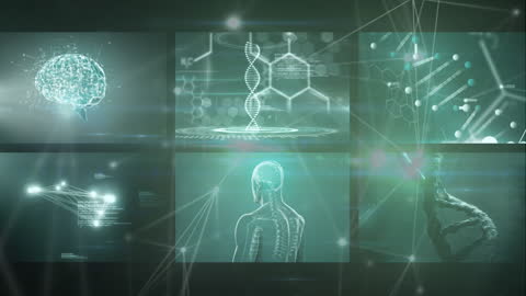 Futuristic Technology Collage with Brain and DNA Abstract
