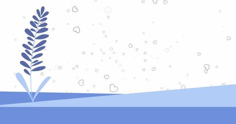 Abstract Floral with Floating Heart Pattern in Blue Tones