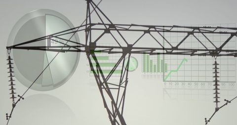 Electricity Pylon Overlay with Data Graphs and Analytics - Download Free Stock Images Pikwizard.com