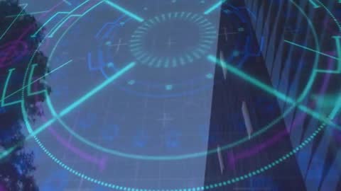 Futuristic HUD Interface Analyzing Urban Architecture