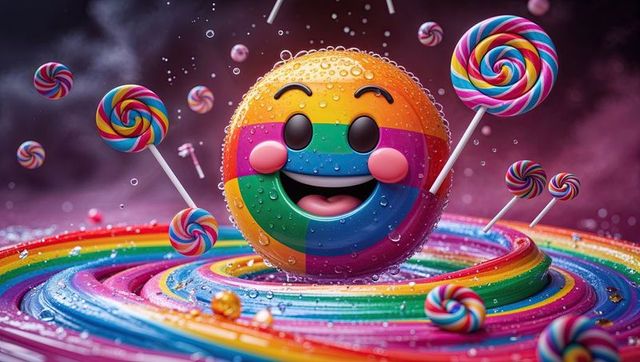 Vibrant rainbow sphere with swirling lollipops
