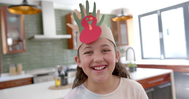 Happy Child Wearing Handmade Turkey Hat Celebrating Thanksgiving - Download Free Stock Images Pikwizard.com