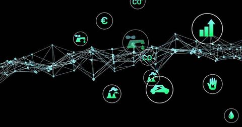 Futuristic Network with Technology and Sustainability Icons