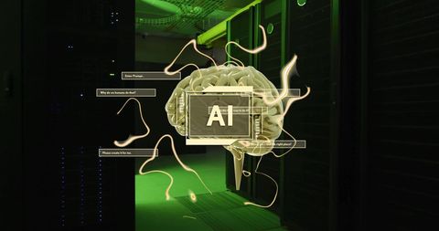 AI Brain Visualization with Digital Data Overlays in Server Room - Download Free Stock Images Pikwizard.com