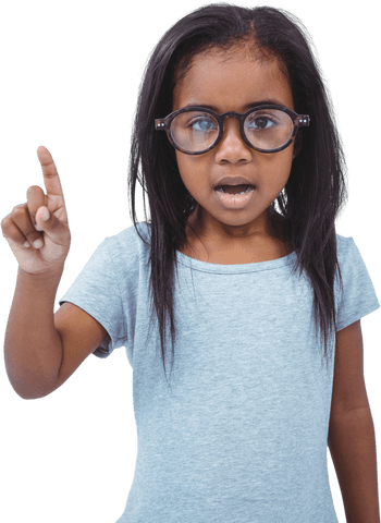 Adorable Child With Glasses Shaking Finger in Transparent Background