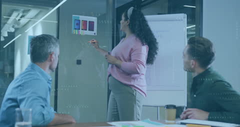 Diverse Team Collaborating with Interactive Data Visualization