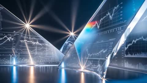 Futuristic Transparent Panels Displaying Financial Data with Lights