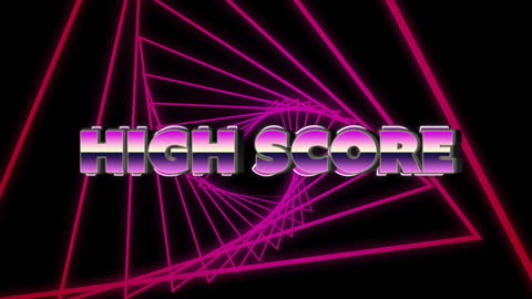 Retro High Score Text with Neon Pink Spiral Animation
