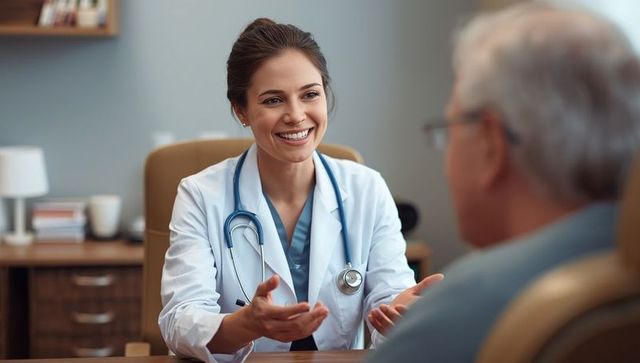 Friendly female doctor engaged in patient consultation