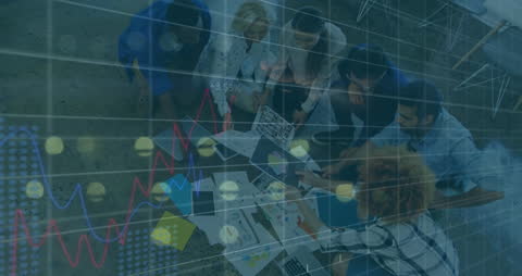 Diverse Team Analyzing Data with Financial Overlay Effect