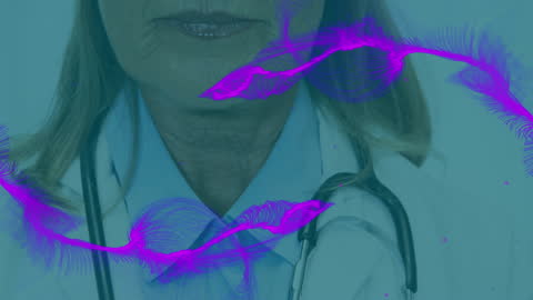 Animated Patterns Overlaying Female Doctor with Stethoscope