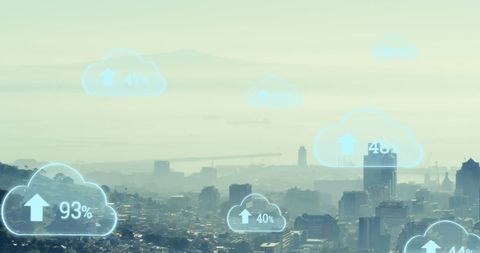 Cityscape with Digital Clouds Representing Data Storage Growth - Download Free Stock Images Pikwizard.com