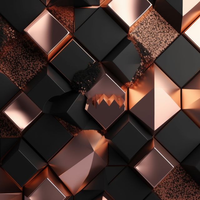 Shiny rose gold and black 3d cubes, created using generative ai technology. Luxury, interior design and abstract background concept digitally generated image.